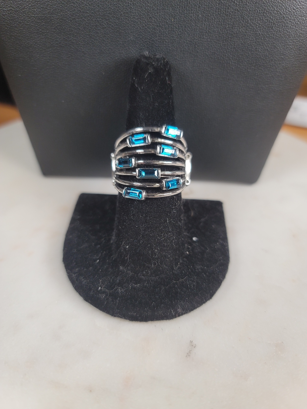 paparazzi Silver Multi-Row Ring with Blue Stones